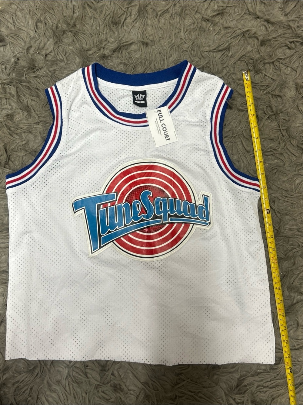 White "Tune Squad" Kids or Men’s Basketball jersey, #1 Bugs size med